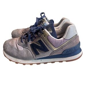 New Balance Retro 574 Gray & Navy Suede Sneakers Running Shoes Women’s 8
